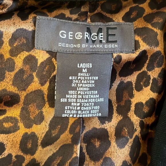 GEORGE by Mark Eisen Black Blazer Jacket Women's Size M Leopard Print Lined - Picture 3 of 4